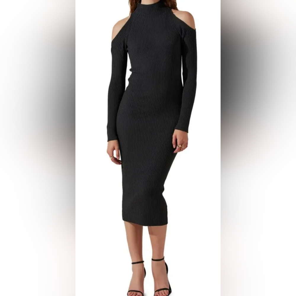 Chic Black Knit Long Sleeve Dress